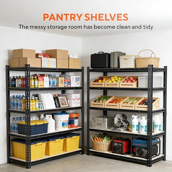 CXDMB 5 Tier Garage Shelving, Adjustable Heavy Duty Garage Shelves,Metal Storage Shelves Unit for Basement,Warehouse,Pantry Kitchen
