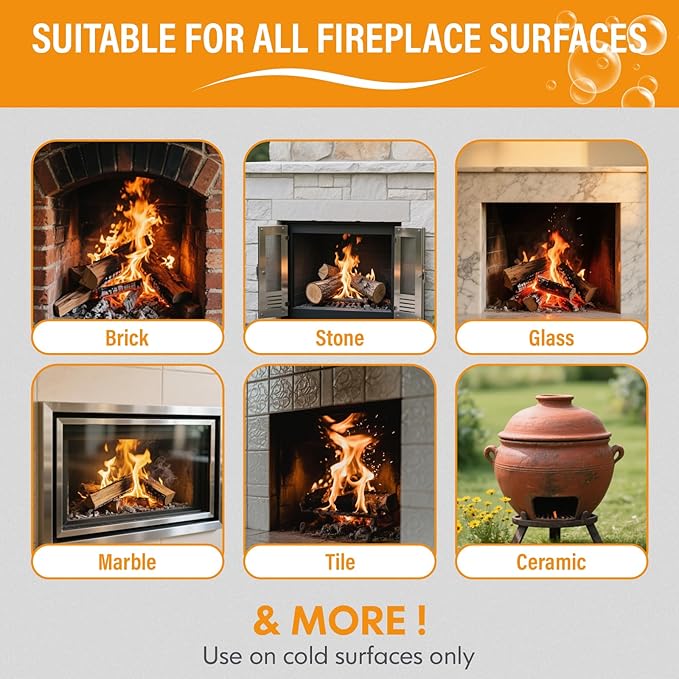 Fireplace Cleaning Set Fireplace Soot Remover with Scrub Brush for Brick, Stone, Rock, Tile, and Marble – Nonabrasive Brick Cleaner, Gentle Formula for Bricks & Glass Indoor and Outdoor -16 oz