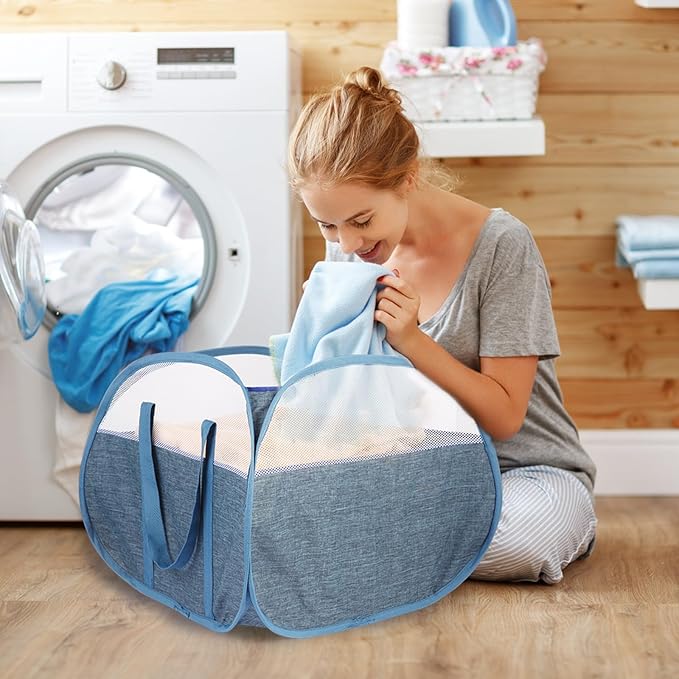 2 Pack Collapsible Laundry Baskets, 90L Large Foldable Laundry Basket, Pop Up Hampers for Laundry, Dirty Clothes Laundry Hamper for Bedroom, Bathroom, Dorm, Laundry Room, Travel or Camping Blue