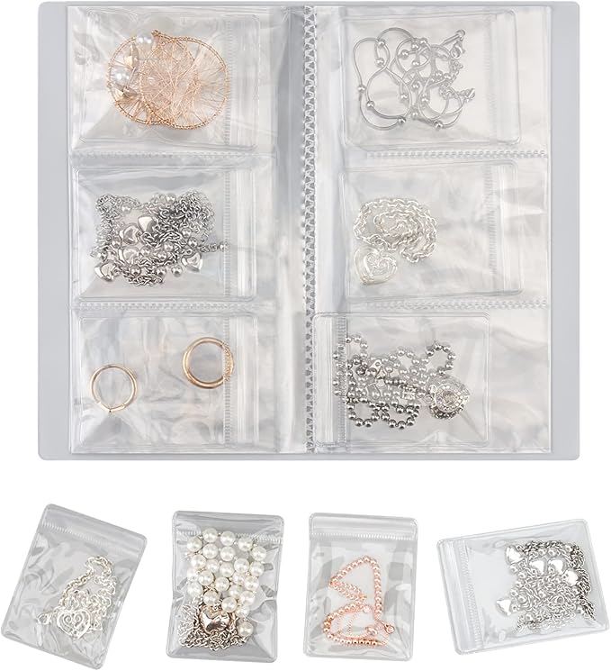 DesignSter Jewelry Storage Book, Earring Organizer Book, Jewelry Storage Bag Thicken Anti-Oxidation, Jewelry Travel Organizer (84Grids+50pcs Ziplock Bags)