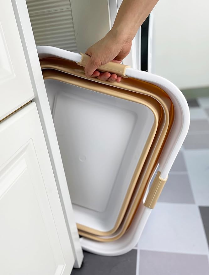 SAMMART 42 (11 Gallons) Collapsible Plastic Laundry Basket, Foldable Pop Up Storage Container/Organizer, Space Saving Hamper, Portable Bin for Dorm Room Bathroom (1, White/Beige)