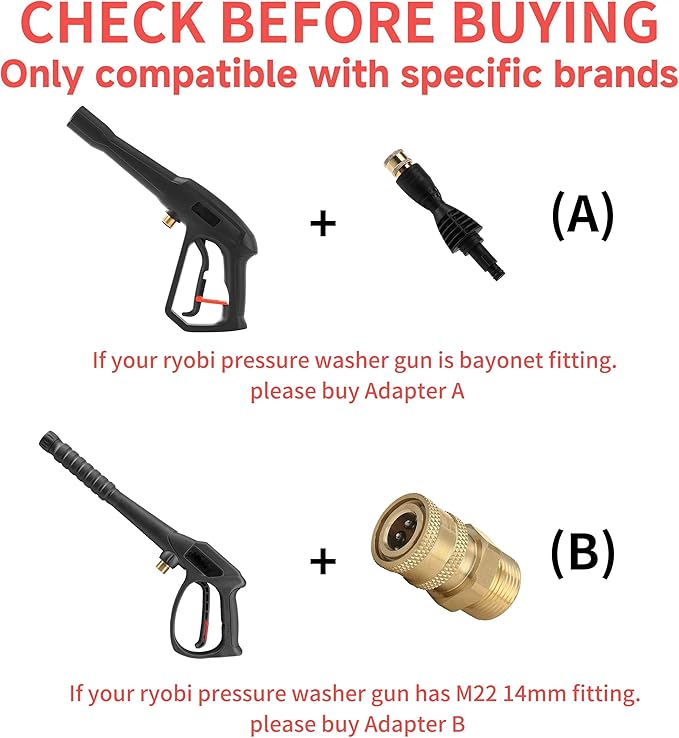 PWACCS Pressure Washer Gun Adapter Kit – Power Washer Gun Fittings with 1/4" Quick Connect Socket – 5 Spray Nozzles Include – Compatible with Ryobi, Powerclean, Portland and Husky