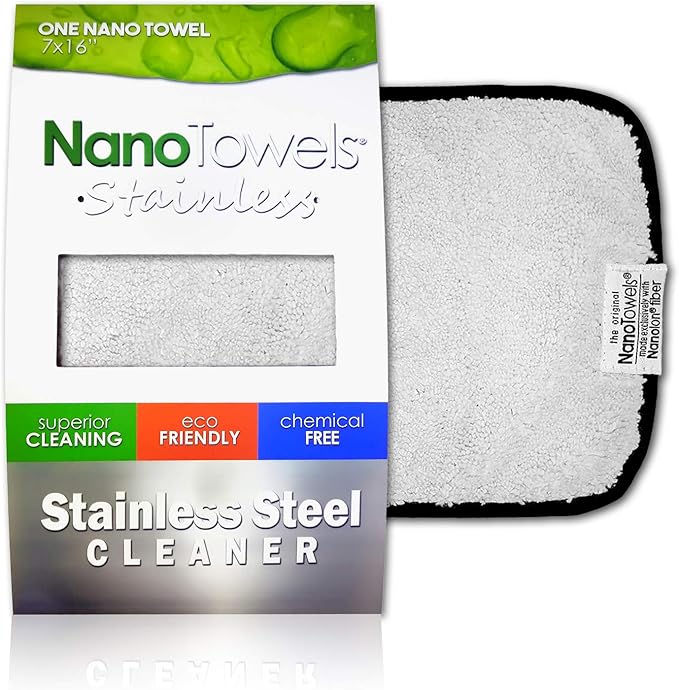 Nano Towels Stainless Steel Cleaner | The Amazing Chemical Free Stainless Steel Cleaning Reusable Wipe Cloth | Kid & Pet Safe | 7x16 (1 pc)