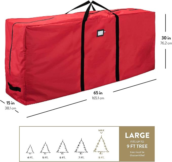 ZOBER 600D Oxford Fabric Large Christmas Tree Storage Bag - Fits 9 Ft Artificial Trees - Tear Proof Waterproof Christmas Tree Bag For Storage Box For Xmas - Strong, Durable Handles - Card Slot - Red