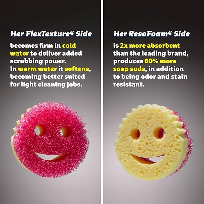 Scrub Daddy Scrub Mommy Sponges - Dish Scrubber + Non-Scratch Cleaning Sponges Kitchen, Bathroom + Multi-Surface Safe - Stain + Odor Resistant Dual-Sided Dish Sponges for Scrubbing (3 Count)