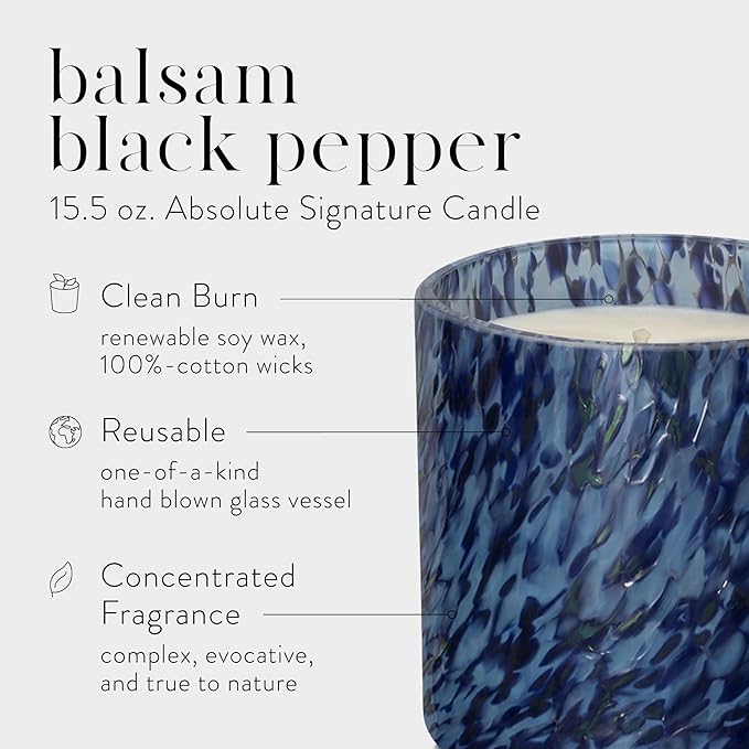 LAFCO New York Signature Candle, Balsam Black Pepper - 15.5 oz - 90-Hour Burn Time - Reusable, Hand Blown Glass Vessel - Made in The USA