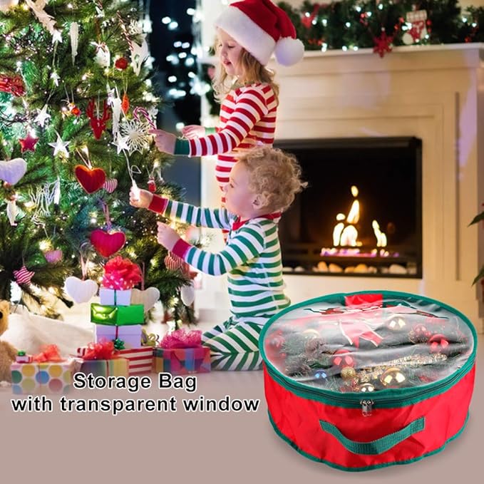 20x20x6 Inch Wreath Storage Bag, Heavy Duty Oxford Fabric & PVC, Transparent Design, Double Zipper, Handle, Waterproof, Protects Decorations