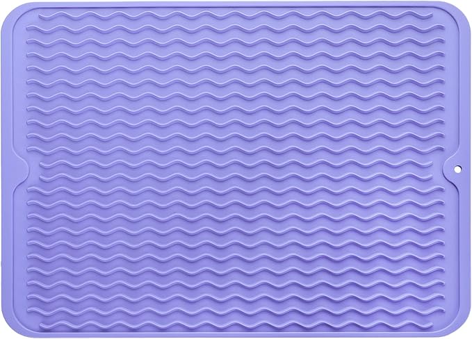MicoYang Silicone Dish Drying Mat for Multiple Usage,Easy clean,Eco-friendly,Heat-resistant Silicone Mat for Kitchen Counter or Sink,Refrigerator or drawer liner Light Purple L 16 inches x 12 inches