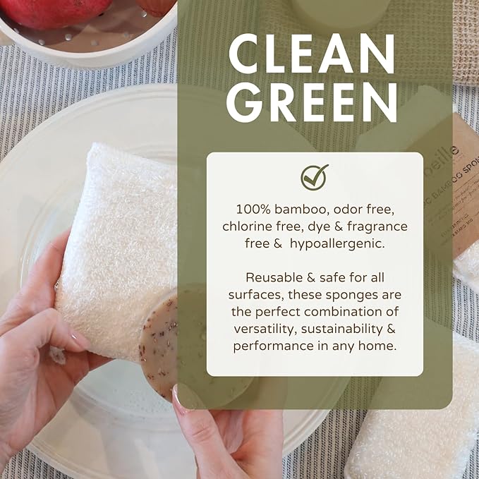 Beille 100% Bamboo Dish Sponges Kitchen Essentials Cleaning Supplies 2pk