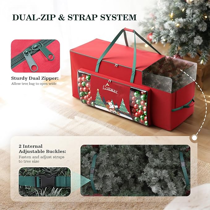 UIRWAY Christmas Tree Storage Bag- Fit for 7.5ft Artificial Trees, 600D Oxford Christmas Tree Bag with Transparent Pouch & Side Pocket, Extra Large Tree Bags with Sturdy Handles & Dual Zipper, Red