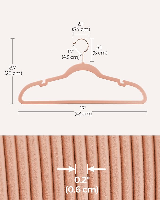SONGMICS Velvet Hangers 100 Pack, Non-Slip Clothes Hangers with Shoulder Notches, Pants Bar, 360° Swivel Hook, Space-Saving, for Closet, Jelly Pink UCRF029R100