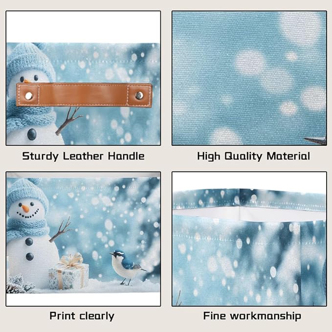 Storage Baskets Bin, Christmas Winter Snowman Collapsible Canvas Fabric Storage Bin Decorative Baskets Toy Organizer Rectangle Storage Boxes with Handles for Home Shelves Nursery, J-016