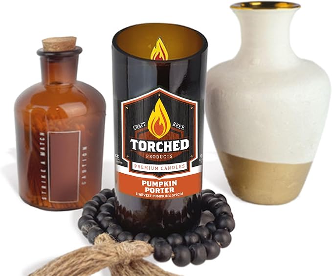 Torched Beer Scented Candles | Natural Soy Wax Candle | Pumpkin Porter Scent 8 oz | Makes a Great Gift for Men, Beer Lovers, and Collectors | Bar Man-Cave Decor and Accessories