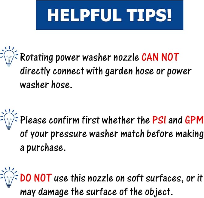 Pressure Washer Turbo Nozzle 2600 PSI 2.0 GPM Rotating Power Washer Tips with 5 Spray Nozzle Tips, 1/4-Inch Quick Connect, Replacement for Greenworks, Karcher, Ryobi and More