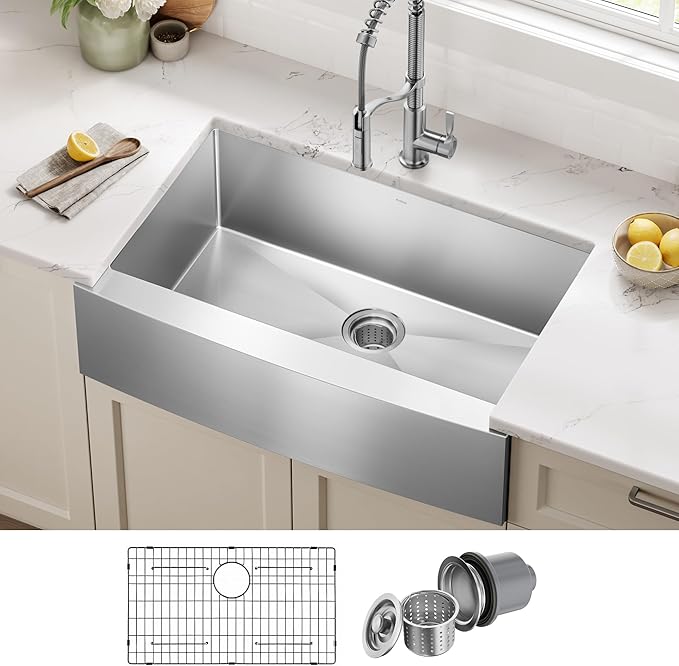 Kraus KHF200-33 Standart PRO Stainless Steel Sink 33 inch Farmhouse Apron Single Bowl 16 gauge