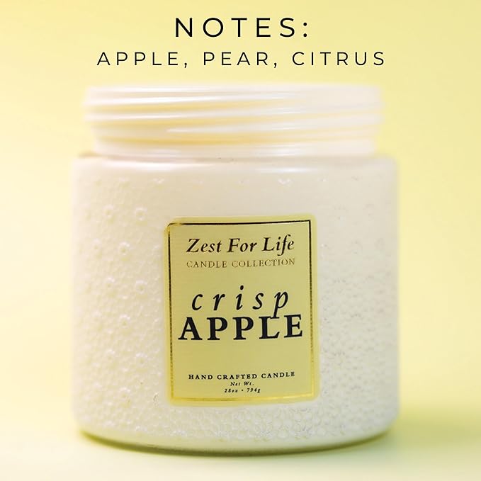 A Cheerful Giver - 28oz Large Scented Candle Jar with Lid- Zest for Life - 130 Hours of Burn Time, Gift for Women (Large, Crisp Apple)