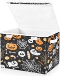Bolaz Storage Bins with Lids and Handles,Halloween Seamless Pumpkins Spider Web Storage Box Basket with Cover Collapsible Organizer Containers for Home Closet, Shelves