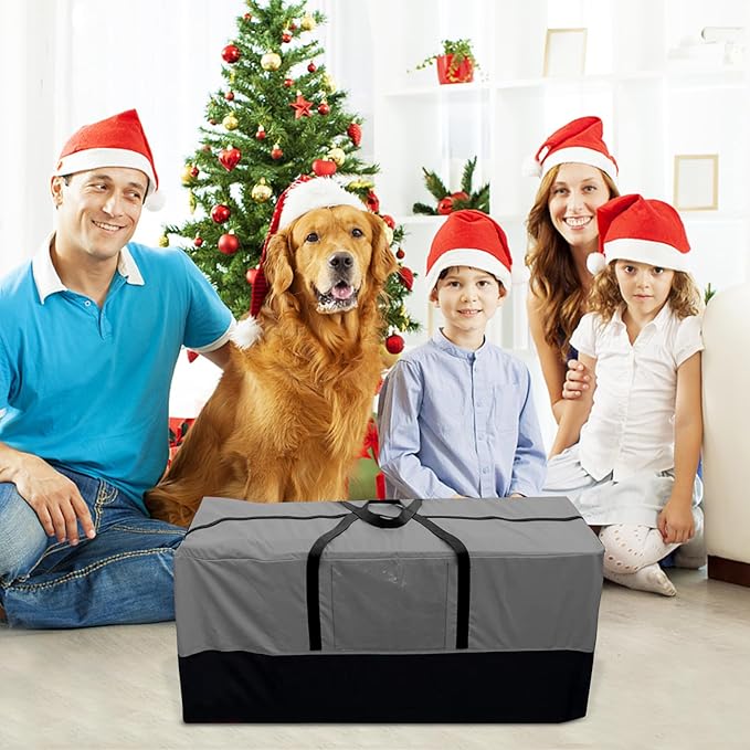 Christmas Tree Storage Bag, Fits Up to 10-12 Ft Tall Artificial Trees, Heavy Duty 600D Oxford Skeleton Storage Box with Reinforced Handles, Zipper, Transparent Pocket, Gray