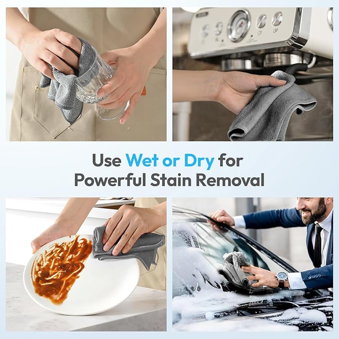 Tekswip Microfiber Cleaning Cloth 12"X12" 24 Pack Grey Lint Free Microfiber Towels for Cars-Extra Thick, Streak-Free, Fast Absorbent - Reusable Multi-Purpose Housekeeping Rags for Cars