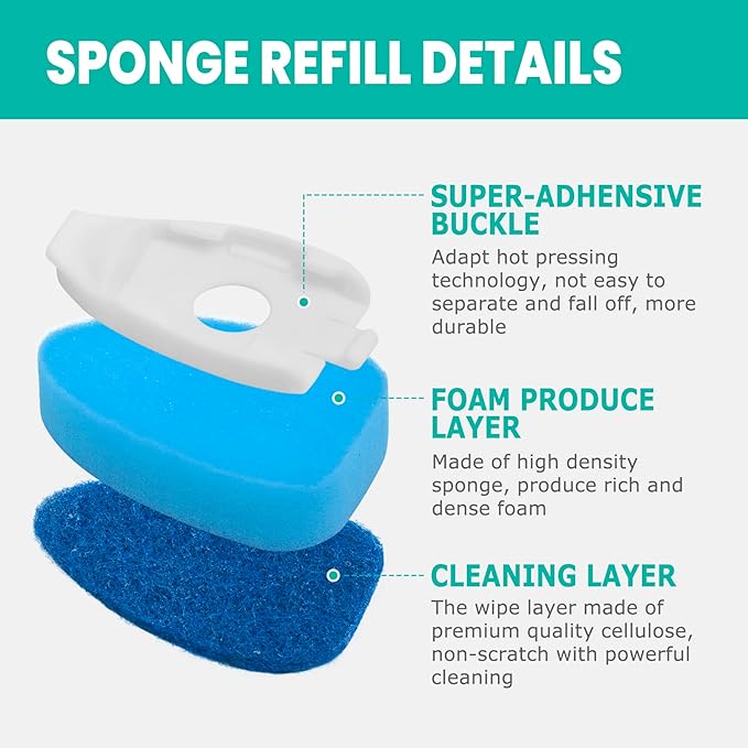Dish Wand Refills Sponge Head with Hole,Non Scratch Dishwand Refill Heavy Duty Replacement Head,Soap Control Dispensing Scrubbers for Kitchen,Pans,Dishwasher Tools,Compatible Sponges Scrub with Handle