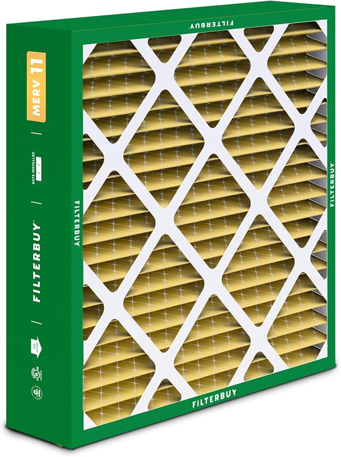 Filterbuy 21x21x5 Air Filter MERV 11 Superior Pet & Allergy Defense (2-Pack), Electrostatic Pleated HVAC AC Furnace Filters Replacement for Rheem, Ruud, & Protech (Actual Size: 20.63 x 20.63 x 4.38)