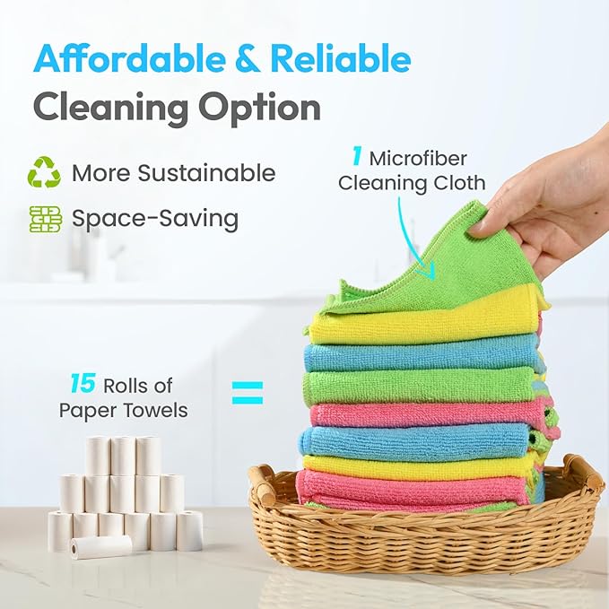 Tekswip Microfiber Cleaning Cloth 12"X12" 12 Pack Colour Lint Free Microfiber Towels for Cars-Extra Thick, Streak-Free, Fast Absorbent - Reusable Multi-Purpose Housekeeping Rags for Cars