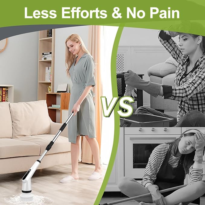 WKY-Electric Spin Scrubber - Upgraded 10-in-1 IPX7 Waterproof Shower Scrubber, Retractable Handle & 2-Speed for Toilet, Bathroom, Bathtub, Tile Floors