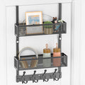 Aimeaihe Over The Door Hooks Organizer, Door Hanger Towel Rack with 2 Baskets, Adjustable Over The Door Coat Rack, Back of Door Storage for Bedroom, Kitchen, Bathroom (Black)