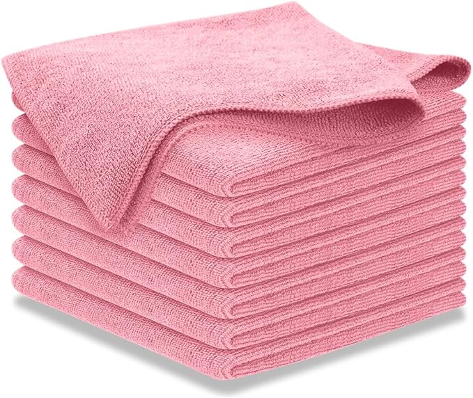 USANOOKS Microfiber Cleaning Cloth Light Pink - 8 Pcs 12.5"x12.5" - High Performance - 1200 Washes, Ultra Absorbent Towels Weave Grime & Liquid for Streak-Free Mirror Shine - Car Washing Cloth