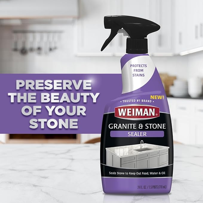 Weiman Disinfecting Granite & Stone Daily Cleaner and Sealer Kit - For Granite, Marble, Quartz, Quartzite, Slate - 24 oz Daily Kitchen Countertop Cleaner, 24 oz Granite & Stone Sealer