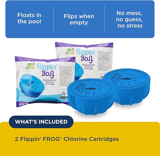 FROG Replacement Chlorine Cartridges for use with Flippin’ FROG Floating Sanitizer System - Prefilled Cartridges Support Easy Pool Maintenance and Cleaner & Clearer Water - 2 Pack