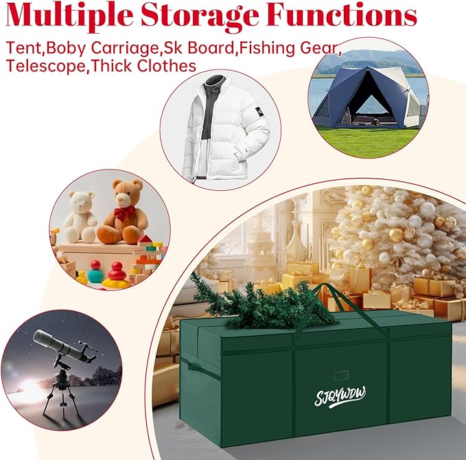 Christmas Tree Storage Bag, 12Ft Christmas Tree Bag, Reusable Heavy Duty 600D Oxford Cloth, Built-in Double Mesh Bags, Double Zippers for Large Artificial Christmas Tree(65×23×27 in, Green)
