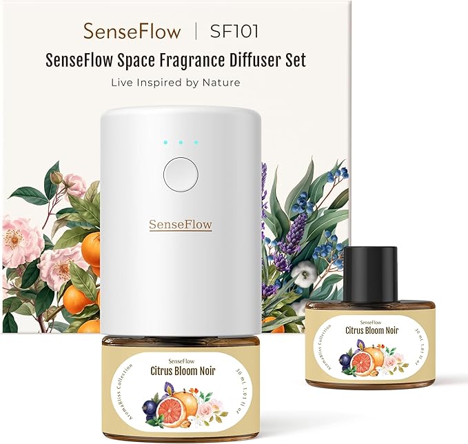 SF101 Pro Plug In Air Freshener, Waterless Essential Oil Diffuser, Non-Toxic Aroma Diffuser, Adjustable 120-Day Natural Scent Mist, Covers 1000 Sq Ft- Free 30ml Citrus Bloom Noir