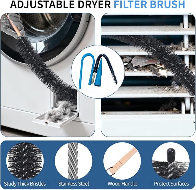 Dryer Vent Cleaner Kit - Universal Vacuum Hose Attachment & Lint Brush, Effectively Clean Clogged Dryer Ducts, Fit Most Vacuums for Dryer, Refrigerator Coils & Behind Appliances (Purple)