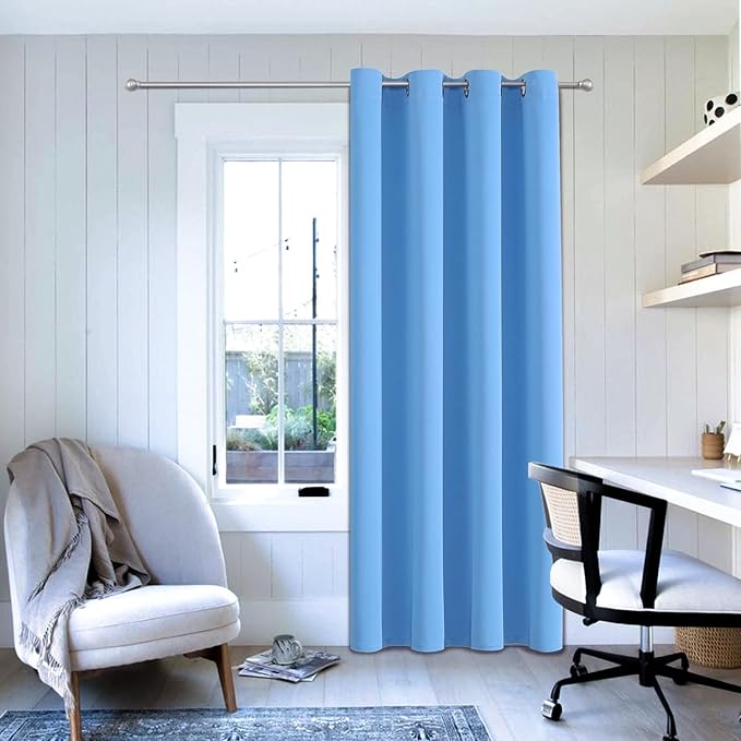 ChrisDowa Blackout Curtains 102 Inches Long for Living Room, Grommet Thermal Insulated Room Darkening Curtains for Bedroom (1 Panel Set, Sky Blue, 52W x 102L)