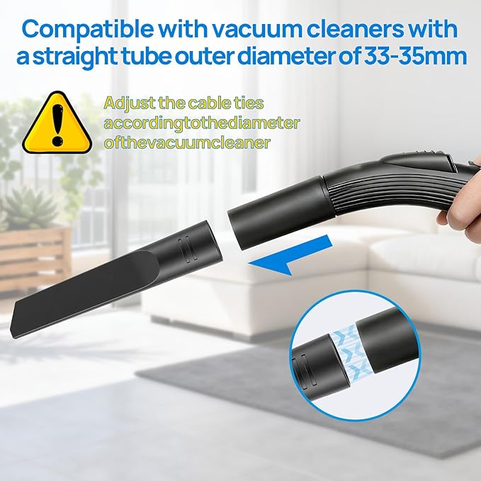 Tbest Universal Vacuum Crevice Tool, 35mm Flat Cleaner Nozzle for Car Detailing & Hard to Reach Areas, Durable Flexible Vacuum Attachment for Sofa, Keyboard, Vents, Under Furniture