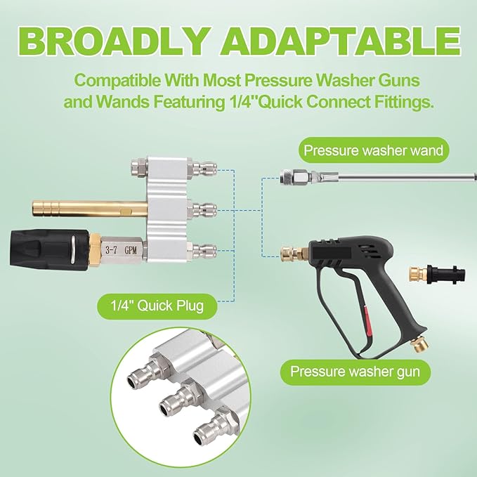 Ciunura 3 in 1 Downstream Soft Wash Chemical Nozzle, M5 Twist Nozzle Shooter Tips, 0-60°Adjustable Spray Pattern, for 1700-6000PSI, 3-7 GPM Pressure Washer, with 1/4 inches Quick Connect
