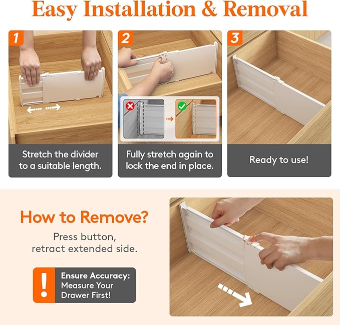 Lifewit 8" High 6 Pack Deep Drawer Dividers, 35 –55cm/13.8-22.5" Adjustable Dresser Drawer Divider, White Drawer Organizer for Clothes, Tall Drawer Separator for Dresser Kitchen Bedroom Cabinet Office