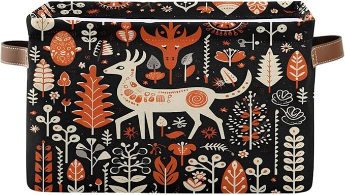 ALAZA Orange Tree Deer Merry Christmas Foldable Storage Box Storage Basket Organizer Bins with Handles for Shelf Closet Living Room Bedroom Home Office 1 Pack