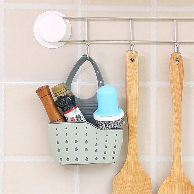 YYaaloa Sink Basket Sink Strainers Basket Corner Sponge Caddy for kitchen sink Kitchen Drain Shelf Sink Storage Holder (style 2- Sage Green and Gray)