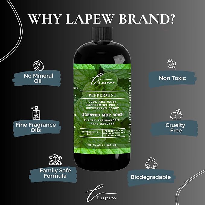 Lapew Peppermint Scented Mop Soap Concentrate 36 oz | Premium Fragranced Floor Cleaner | Streak-Free | Hard Floor Cleaning Solution | Eco Friendly | Made in USA