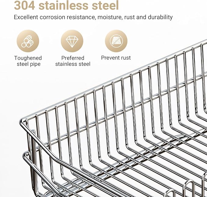TABABAO 304 Stainless Steel Over Sink Counter Top Perfect Dish Drainer, Extendable Drainage Basket Drying Rack for Fruit, Vegetables, and Dishes - Corrosion-Resistant, Space-Saving