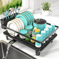MERRYBOX Dish Drying Rack Space-Saving Dish Racks for Kitchen Counter, Rustproof Drying Rack Kitchen with Large Utensil Holder and Increased Feet, 16.5" D x 11.4" W x 5.65" H, Black
