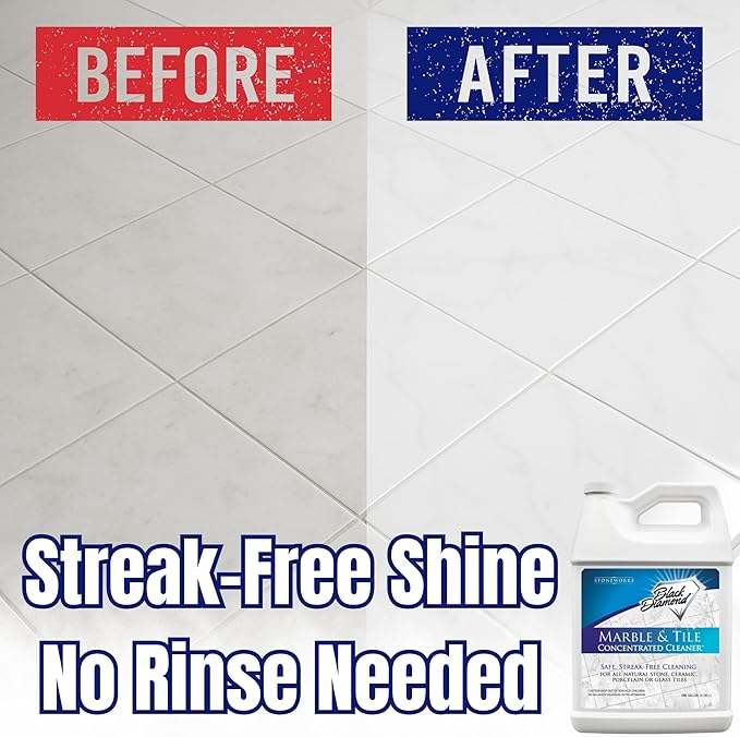Black Diamond Stoneworks Marble & Tile Cleaner Gallon + Ultimate Grout Cleaner with Brush Quart (2-Pack) – Safe for Natural Stone, Deep Grout and Tile Cleaning to Restores Shine