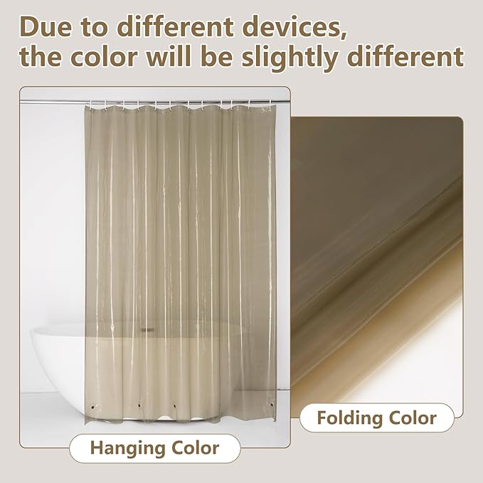 EurCross Waterproof Brown Plastic Shower Curtain with 5 Bottom Magnets, 4G Clear PEVA Shower Curtain Liner for Bathroom 72x72 inches