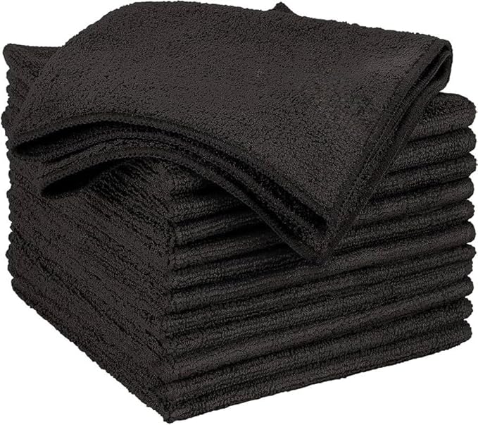 Microfiber Cleaning Cloth Black 12 Pack Premium Microfiber Towels for Cars, Lint Free, Scratch-Free, Highly Absorbent, Reusable Cleaning Rags for Car, 320 GSM Household, Kitchen, Window, 12" x 12"