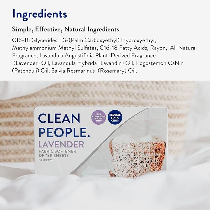 The Clean People Fabric Softener Sheets - Dryer Sheets - Softens & Removes Static Cling - Vegan Laundry Softener, Essential Oils - Lavender 240 Pack