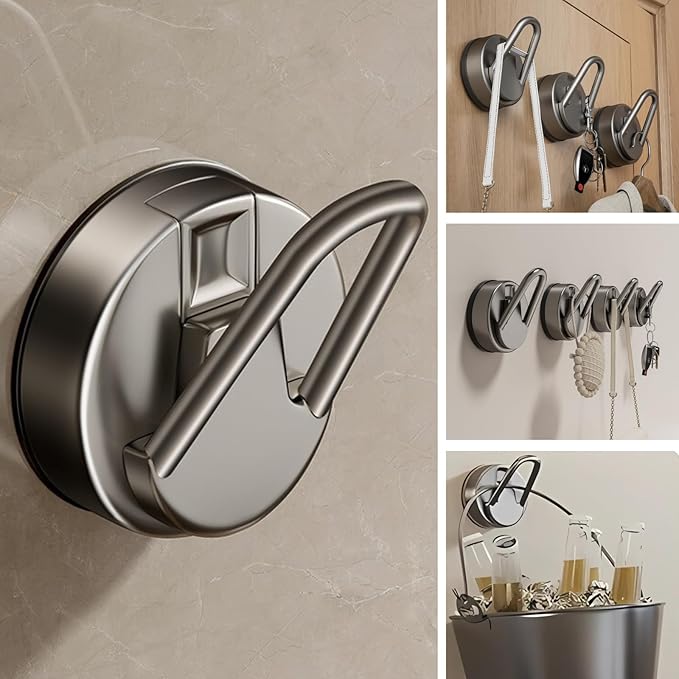 Suction Cup Hook - Gun Gray Heavy Duty No Drill Wall Hook for Bathroom & Kitchen, 1-Pack, Waterproof Adhesive Towel and Robe Holder