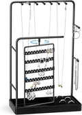 ProCase Jewelry Stand Holder Organizer, Jewelry Display Storage with Ring Tray, No-Assembly Needed, Rotating Earring Bracelet Necklace Holder, Christmas Gifts Room Dorm Decor for Teen Girls -Black