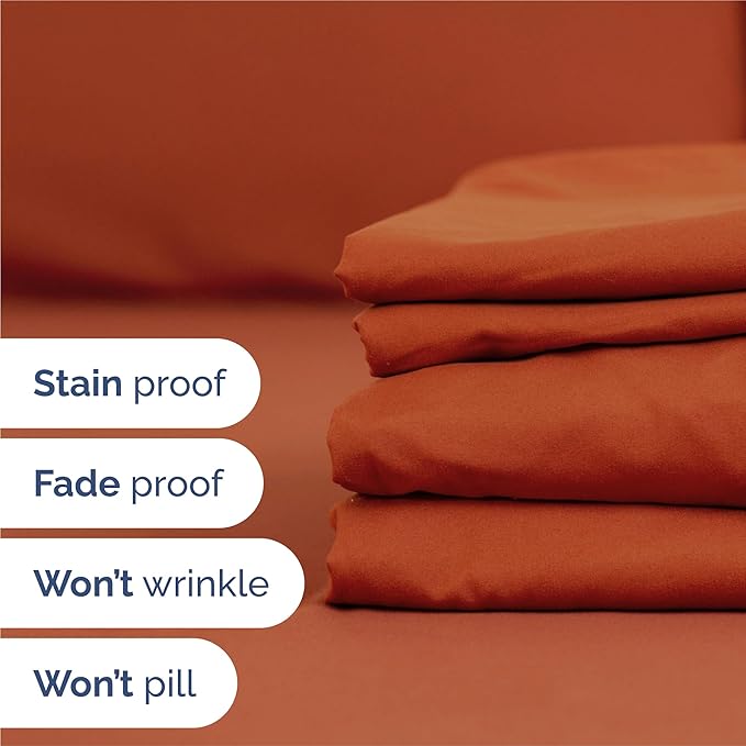 Split King 7 Piece Sheet Set - Comfy Breathable & Cooling - Soft Hotel Luxury Bedding Set with 8-16 Inch Deep Pockets - 1 Flat & 2 Fitted Sheet & 4 Pillowcases - Wrinkle Free & Easy Care - Terracotta